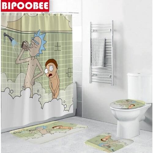 180x180cm High Quality Bathroom Shower Curtain Cartoon Funny Bath Curtains Pedestal Bath Mat Rugs Toilet Cover Non Slip Carpet