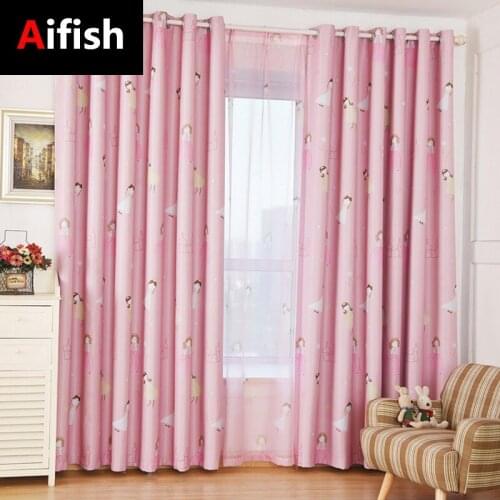 Pink Cute Princess Printed Curtain Window Screen For Childrens Room Girl Bedroom Home Decor French Window Treatment Rideaux 2