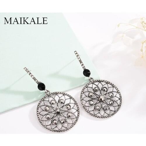 MAIKALE Vintage Round Drop Earrings For Women Zinc Alloy Rhinestone New Dangle Earings Fashion Luxury Jewelry 2021 Wholesale