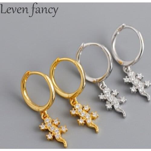 Light Luxury 925 Sterling Silver Animal Lizard Earrings CZ Gecko Pendant Drop Earrings for Women Jewelry Huggie Circle Earring