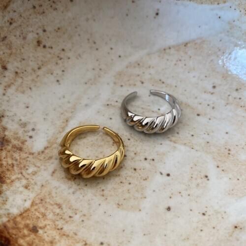 Morivovog 925 Sterling Silver Arc Shape Twist Wide Rings for Women Japan Korea Minimalist Thick Statement Rings Stylish Jewelry