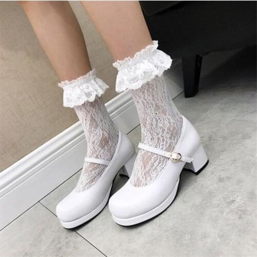Kawaii Style Student Sweet Lolita Shoes Square Head Thick Mid Heel Women Shoe Cosplay Buckle Anime Cute Girl Tea Party Gothic