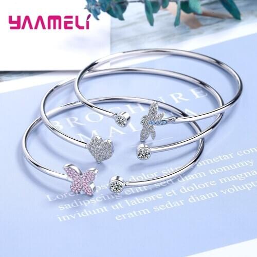 7 Models Option Adjustable Women Girls Bangle Jewellery 925 Sterling Silver CZ Diamond Wedding Engagement Open Cuff Bracelet