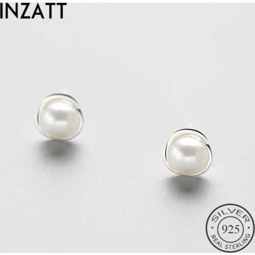 INZATT Romantic Real 925 Sterling Silver Freshwater Pearls Stud Earrings Trendy Flower Accessories For Women Wedding Jewelry