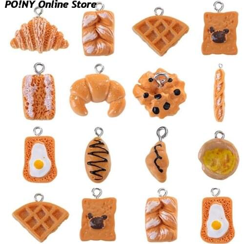 10Pcs Kawaii Strawberry Cake Croissants Charms Pendants For DIY Decoration Bracelets Necklace Earring Key Chain Jewelry Making