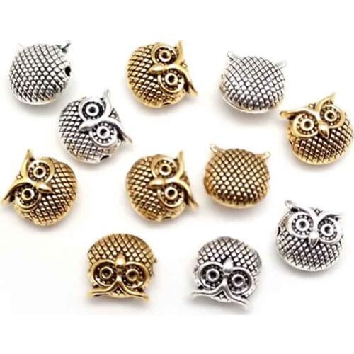 10pcs/lot Tibetan Silver/Gold Zinc Alloy Owl/Lion Spacer Beads Large Hole Handmade Decoration Metal Beads DIY Jewelry Making