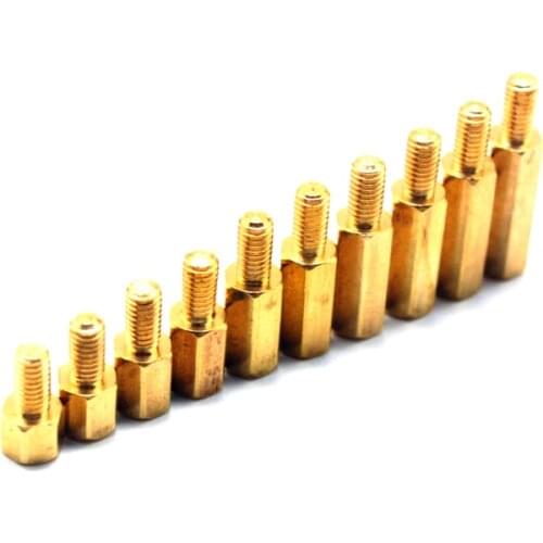 10Pcs M3/M4+6mm Brass Single End Stud Copper Pillar Security Pillars Fixed motherboard Standoff Spacer 25-50mm