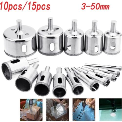 15/10 pcs power multi tool drill bits Diamond Coated bits for glass tile granite Ceramic drill hole Saw Drilling Bits 3mm-60mm