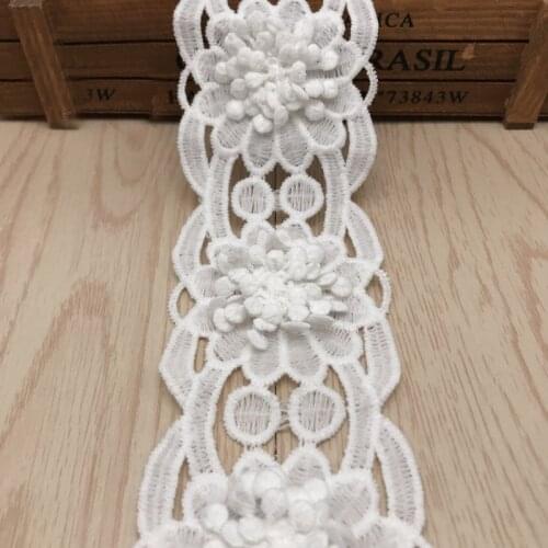 15yards 6cm Wide White Milk Silk 3D Flower Embroidered Lace Trim Water Soluble Lace Sewing Supplies For Costumes Decoration