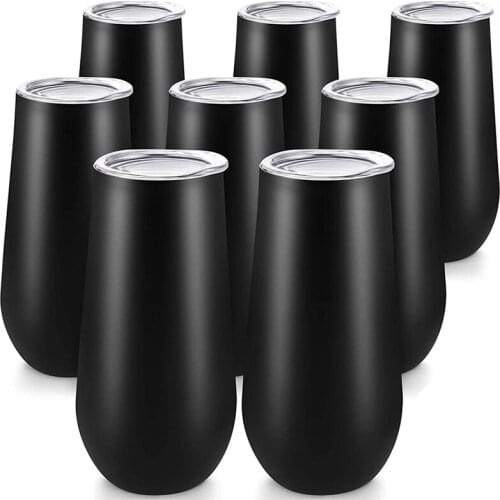 8Packs Stemless Champagne Flutes Wine Tumbler, 6 OZ Double-Insulated Wine Tumbler with Lids Cocktail Cups
