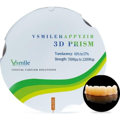 95MM 3D Prism Multilayer Zirconia Disc For 9 Layers Colors Anterior Crown 12Units Bridge With Zirkonzahn CADCAM System