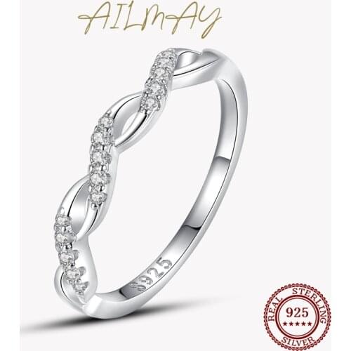 Ailmay Genuine 925 Sterling Silver Con Ondas Cubic Zirconia CZ Fashion Jewelry For Women Girls Anti-allergy Fine Jewelry Gifts