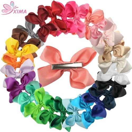 XIMA 25pcs/lot 3.5inch Ribbon Hair Bows Girl Ribbon Bows with Clip for Children Hair Accessories