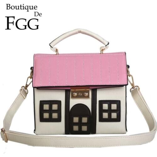 Boutique De FGG Novelty House Sweet Home Women Funny Shoulder Handbags Casual Messenger Bags Faux Leather Girls Crossbody Bag