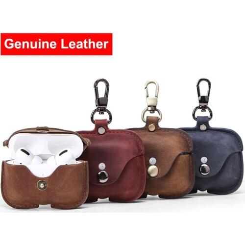 Genuine Leather Case for Apple AirPods Pro 3 2 1 Bag Retro Full Protective Cover for AirPods 3rd Bluetooth Earphone with Hook
