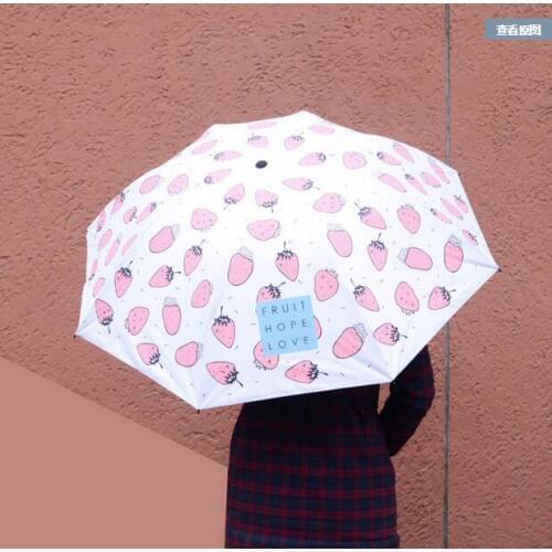 Korean Style Sweet Strawberry Girl Childrens Umbrellas Rainproof Sun Umbrella Female Cute Creamy White Women Parasol Gift