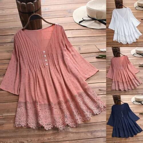 Summer large size T-shirt 3XL 4XL 5XL 6XL 7XL bust 130CM fashion womens jacquard pleated lace hollow V-neck button T-shirt