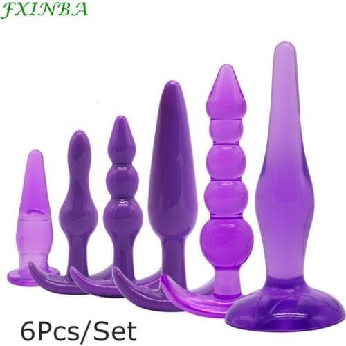 FXINBA 6Pcs Silicone Beads Butt Plug Set Anal Plug Vibrator Beginner Suction Cup Prostate Massage Adult Sex Toys For Women Men