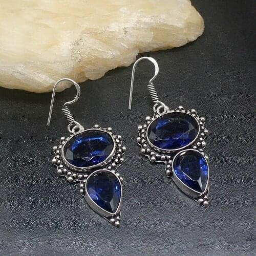Gemstonefactory Big Promotion Unique 925 Silver Antique Blue Topaz Charming Women Ladies Gifts Dangle Drop Earrings 20211878