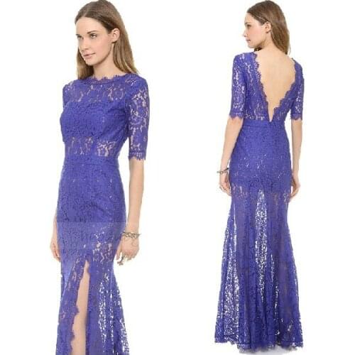 Custom women summer sleeves 2018 new vestido de festa renda Sexy Formal gown black evening long lace mother of the bride dresses