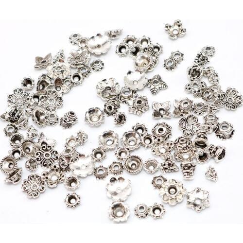 Wholesale Lots Bulk Small style Flower Bead Caps Needlework Silver color Bead Caps Metal Vintage Beads Large Beads Cap