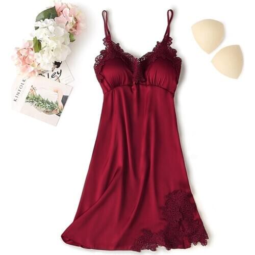 Summer Sexy Nightgown&Nightsuits Womens Strap Nighty Nightdress With Chest Pads Sleep Dress Sleeveless Home Wear Clothes