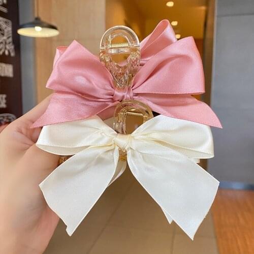 Fashion Lady Big Bow Hair Claws Geometric Hair Clamp Solid Color Acrylic Girl Crab Bath Clip Popular Shark Clip Hair Accessories