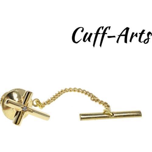 Brooch Lapel Pin For Men Cross Tie Tac Gold Color Lapel Pin Jewelry Broche PIN de la solapa By Cuffarts P10285