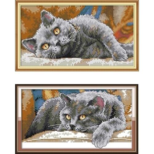 Joy Sunday Cross Stitch Kits DIY A black cat pattern Printed Chinese embroidery needlework Suitable for a living room or kitchen