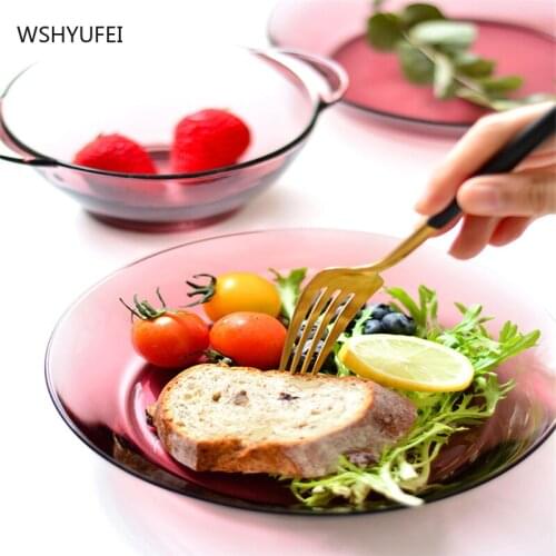 Nordic tempered purple glass tableware set home creative fruit salad rice bowl exquisite instant noodle bowl vegetable plate