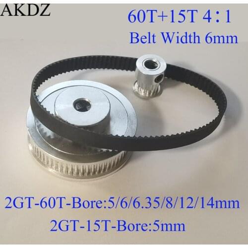 Timing Belt Pulley Set GT2 60 teeth 15 teeth Reduction 4:1/1:4 3D printer accessories belt width 6mm Bore 5 6 6.35 8 10 12 14mm