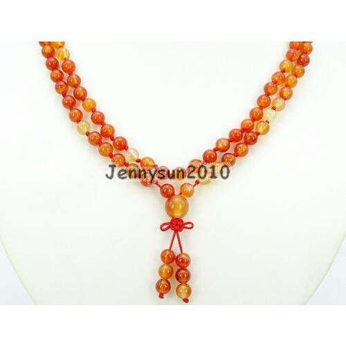 Natural Carnelian 6mm Gems Stone Buddhist 108 Beads Prayer Mala Knot Necklace Multi-Purpose 5Strands/Pack