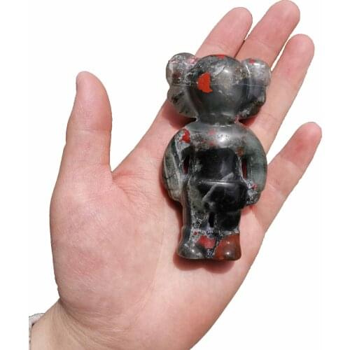 Natural Stone Carved Blood stone cute bear Rose quartz crystal figurine stone Bear statue