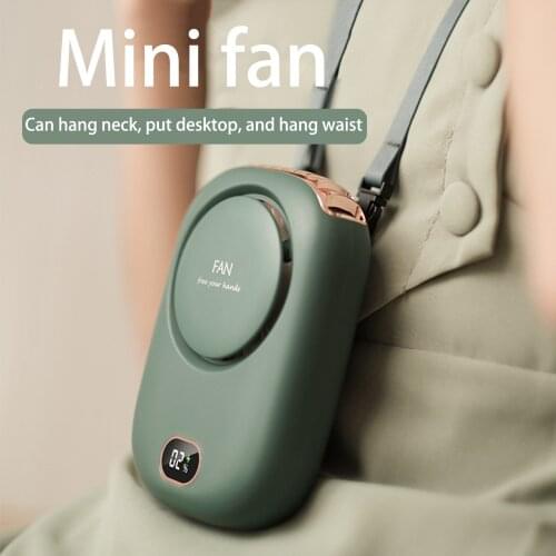 Usb Mini Handheld Cooling Hanging Neck No Leaf Fan Sports Fan Desktop Big Wind Digital Display Silent Hanging Waist Small Fan#g4