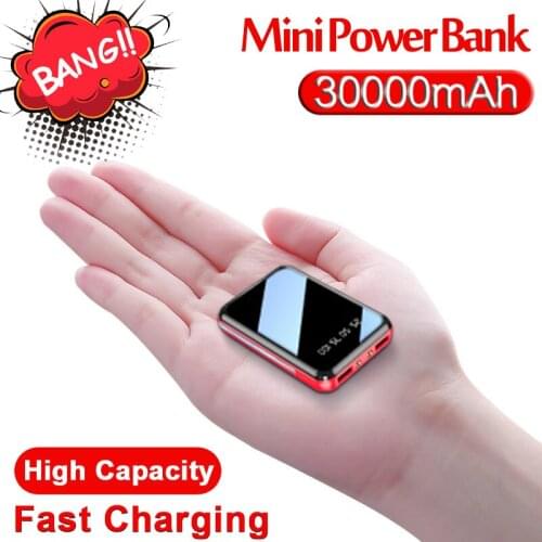 Mini Power Bank 30000mah Portable Charger Ultra-thin Digital Display 2USB External Battery Powerbank Charger for Xiaomi Samsung