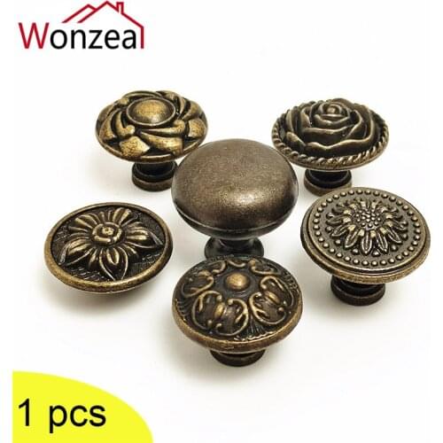 1PCS Jewelry Wooden Box Case Knobs Kitchen Cabinet Drawer Pull Handle Flower Pattern Antique Bronze Furniture Hardware Fittings