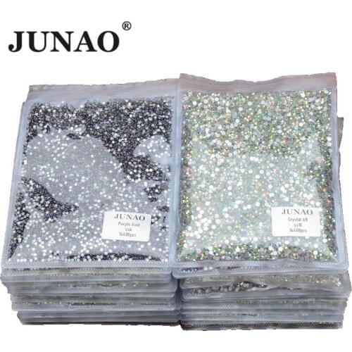 JUNAO Bulk Wholesale 100 Gross SS6 8 10 12 16 20 30 Black Flatback Crystal Rhinestones Nail Art Decoration Glue On Strass Stone