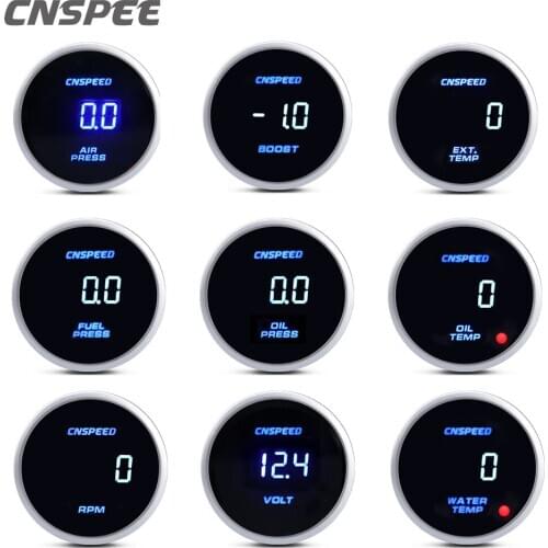 Cnspeed 2" 52mm Car Digital Turbo Boost Gauge Tachometer Rpm Gauge Water Oil Temperature Oil Pressure Meter With Sensor For 12v