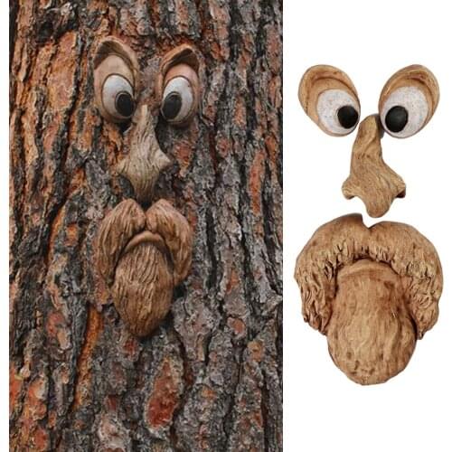 Outdoor Dryad Tree Monsters Ornaments Bark Ghost Face Facial Features Decoration Halloween Xmas DIY Home Easter Props