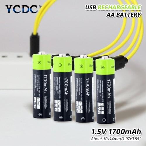 4pcs 1.5V usb charger AA li-polymer battery 1700mAh AA 2A lithium polymer battery with Micro USB charging cable US/EU/UK charger