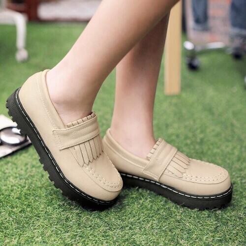 Big Size 11 12 platform heels women shoes woman pumps ladies Re-vintage round-headed single shoe with tasseled womens shoes