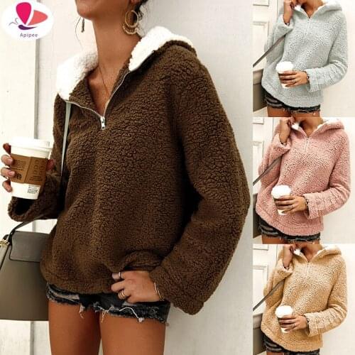 Winter Warm Faux Fur Casual Oversized Fluffy Hoodie Women Fleece Sweatshirts 2020 Autumn Ladies Plush Pullovers Bangtan