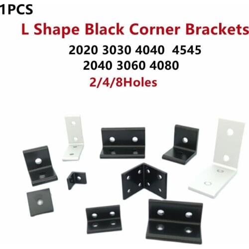 1pcs/lot 2020 2040 L Shape Black Corner Brackets Fitting Angle Aluminum Connector For 3030 3060 4040 4080 Aluminium Profile