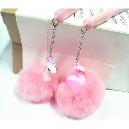 1PCS Flamingo decoration Flamingo Plush Pendant Gel Pen Baby Shower Happy Birthday Flamingos Gifts for Children Unicorn Ink Pen