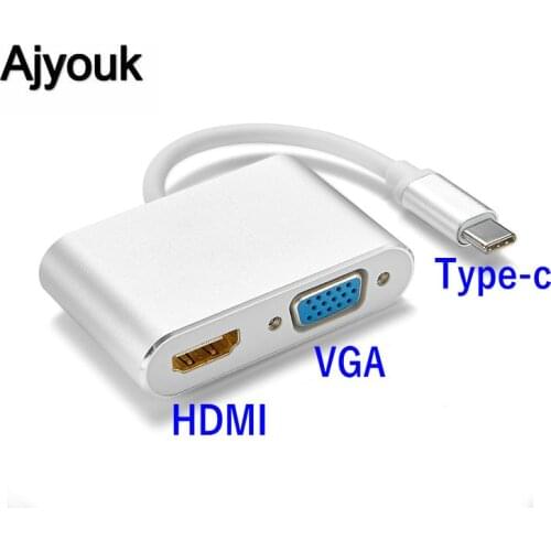 1PCS USB3. Type-c To HDMI+VGA 2 in 1 2k*4K 1080P Aluminum USB-C Adapter Converter Cable for Apple MacBook Huawei Matebook