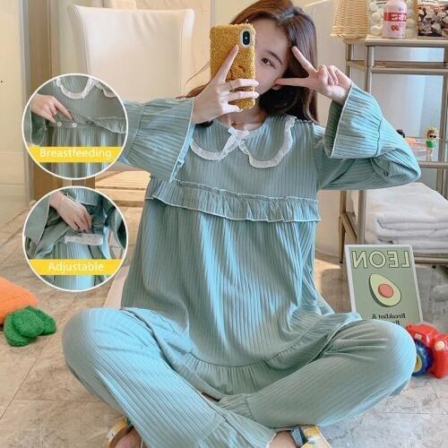 100% Cotton Maternity Nursing Sleepwear Loose Breastfeeding Nightwear Clothes for Pregnant Women Pregnancy Pajamas Lounge Suits