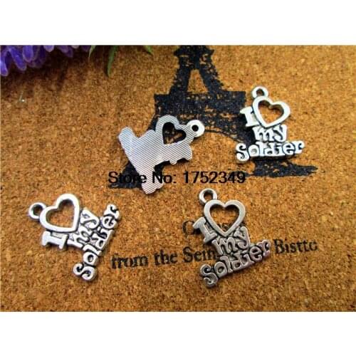 20pcs-- I Love My Soldier Charms, Antique Tibetan Silver Soldier charm pendants 20x17mm
