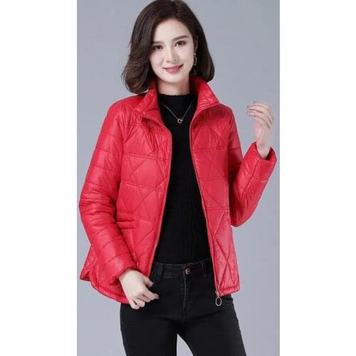 2021 Winter Jacket women Short Womens Light Thin Parkas Outerwear Coats Zipper Female Slim Cotton padded basic tops