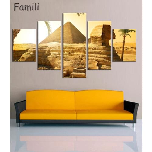 5PCS Retro Egypt Pyramid Canvas Oil Painting Modern Mural Art Wall Picture Home Living Room Decorative Gift Unframed