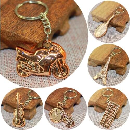 Acrylic Imitation Peach Wood Keychain Unisex Eiffel Tower Gold Color Motorcycle Keyring Bag Pendant Key Holder Keychain Jewelry